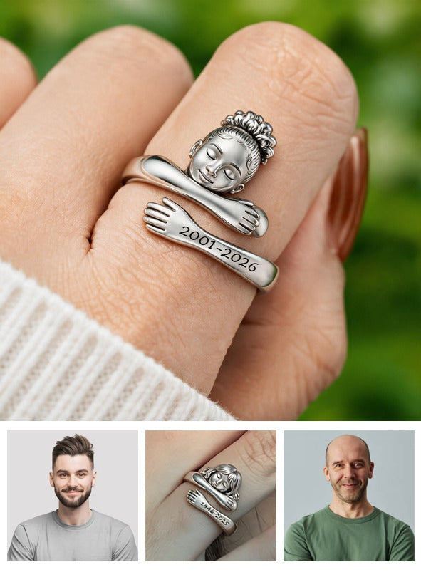 Personalized Black Woman Memorial Hug Adjustable Ring