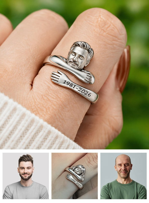 Personalized Middle-Aged Man Hug Adjustable Memorial Ring Gift for Dad Husband