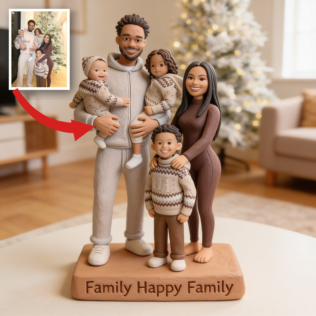 Personalized Christmas Black Christmas Family of Five Custom Shaped Acrylic Plaque