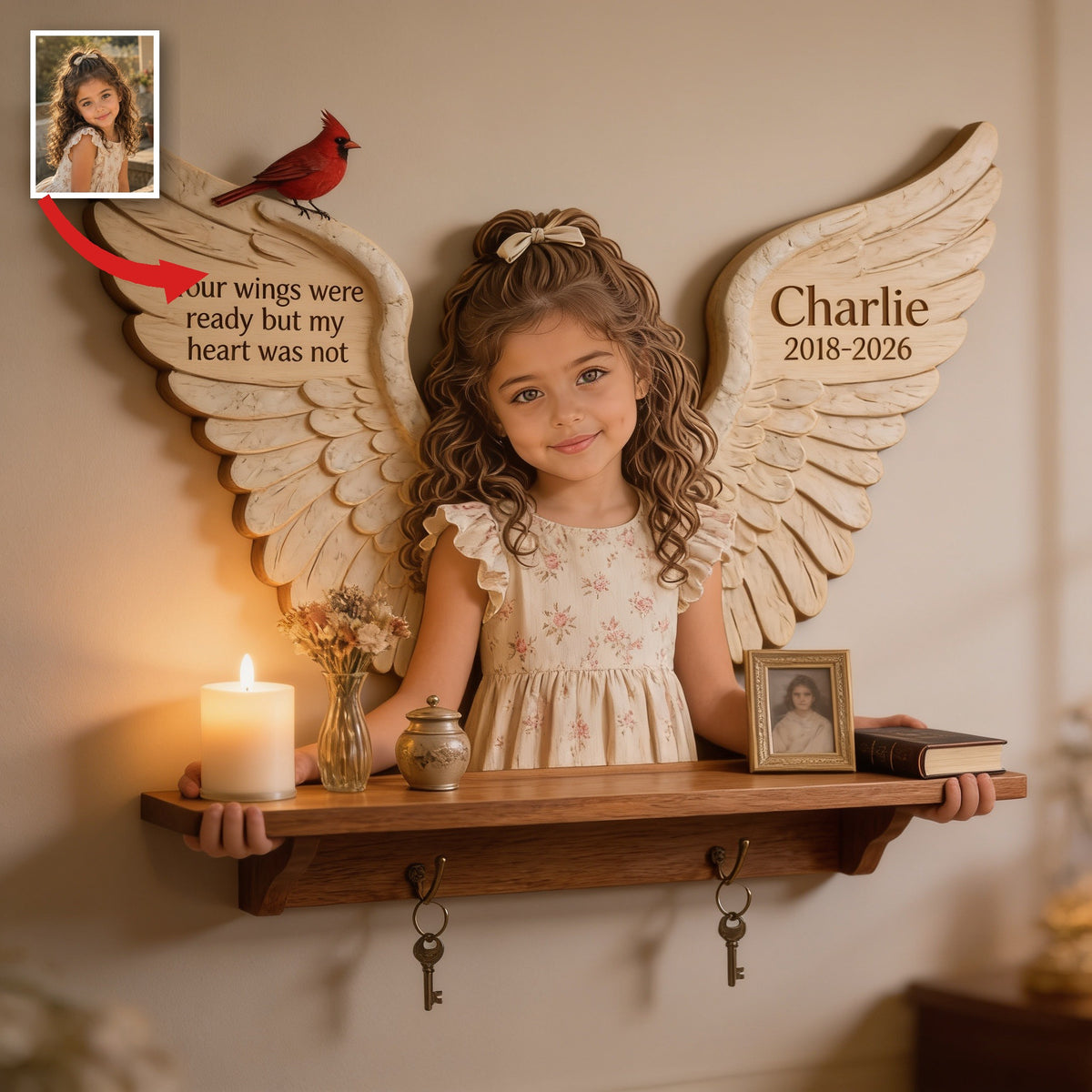 Personalized Latina Little Girl Memorial Wooden Floating Shelf