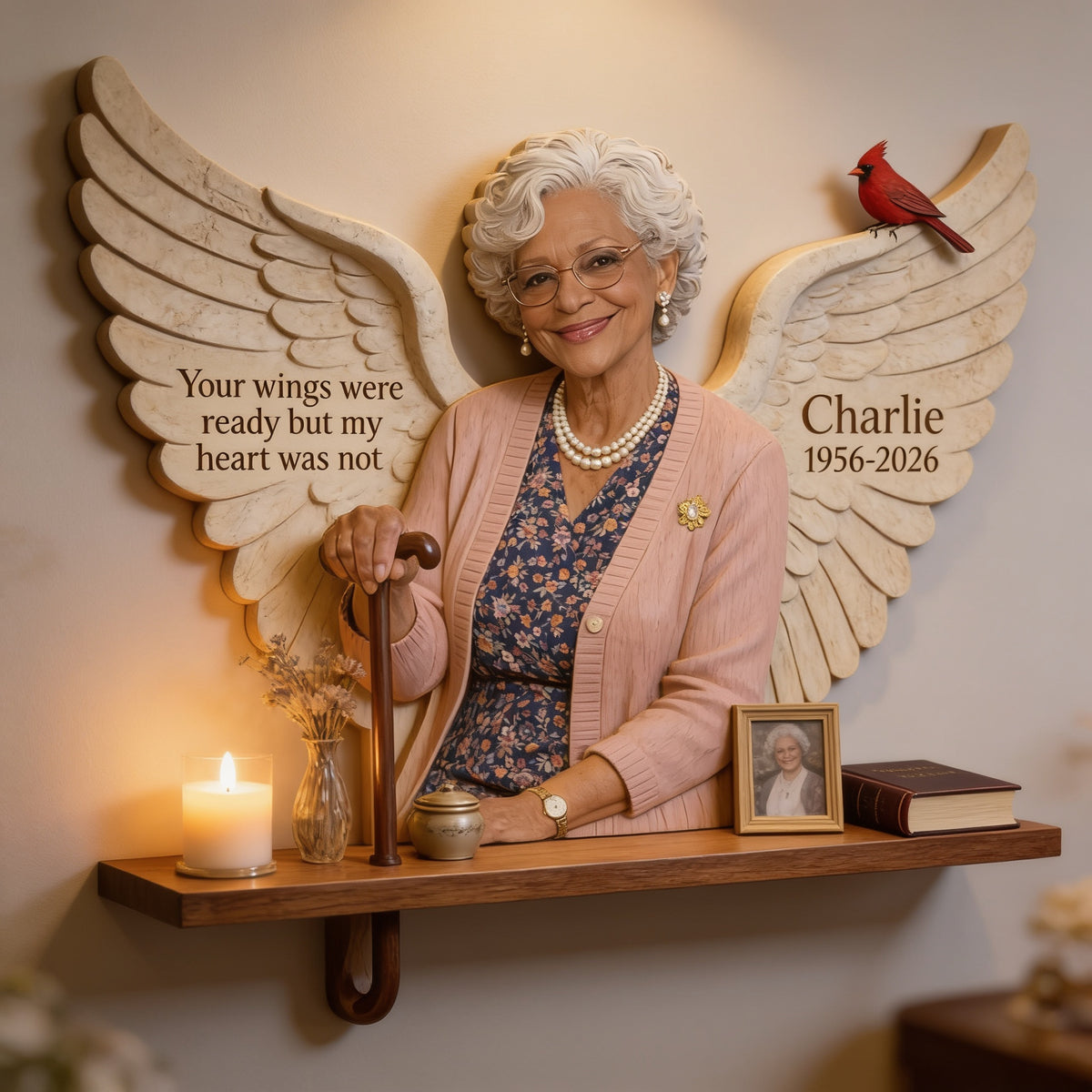 Personalized Older Black Woman Grandma Memorial Wooden Floating Shelf