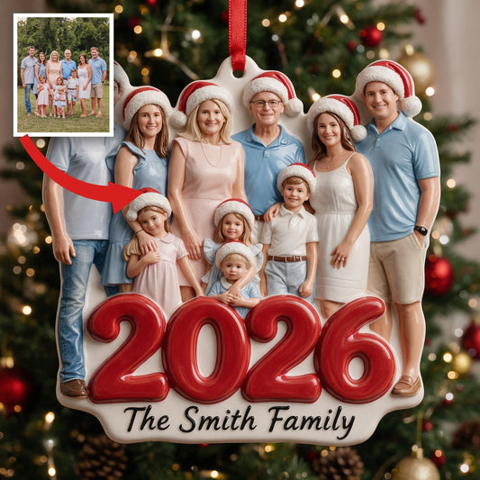 Custom Photo Christmas 2026 Big Family Premium 3D Ornament Holiday Keepsake