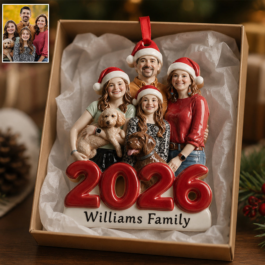 Custom Photo 2026 Christmas Single Mom Family 3D Resin Ornament