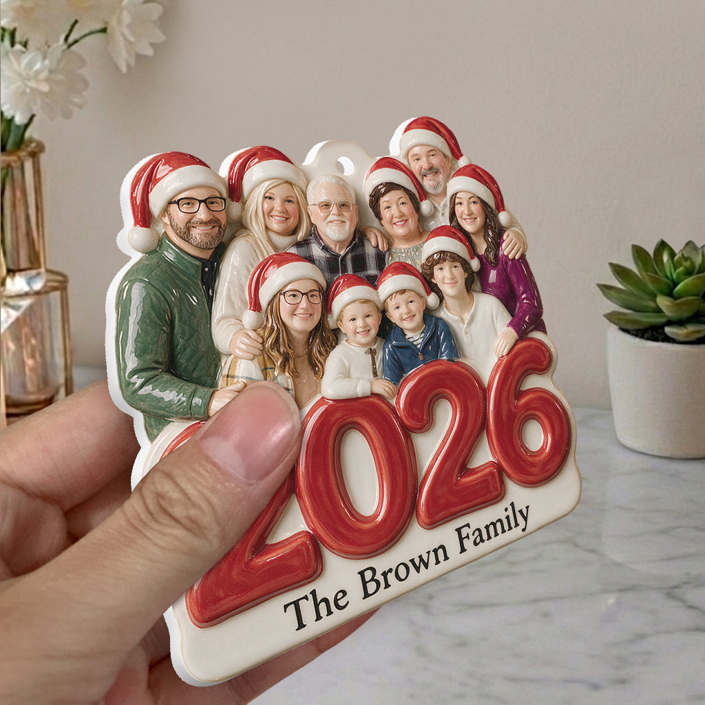 Custom Photo Christmas 2026 Black Family of Five 3D Ornament