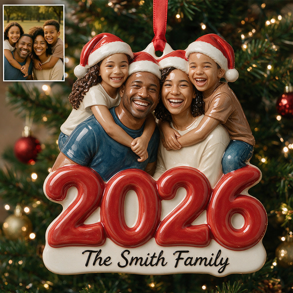 Custom Photo Christmas Black Single Dad Family 2026 3D Resin Ornament Keepsake
