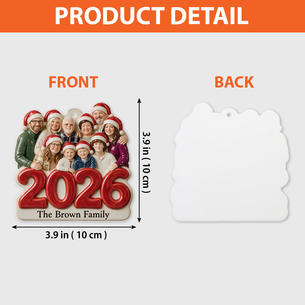 Custom Photo 2026 Family Of Three Premium 3D Christmas Ornament