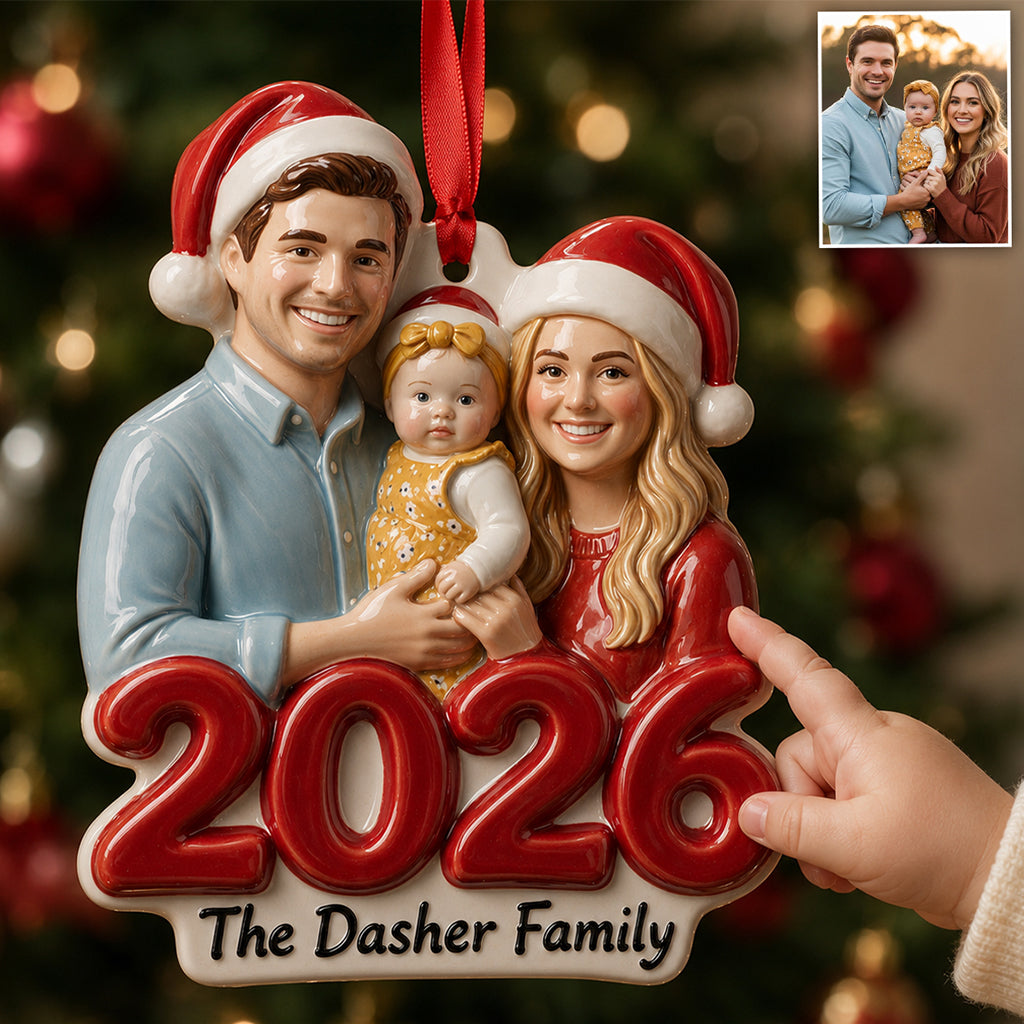 Custom Photo Christmas Black Single Dad Family 2026 3D Resin Ornament Keepsake