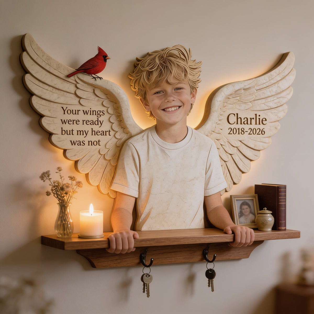 Personalized Little Boy Memorial Wooden Floating Shelf Wall Decor