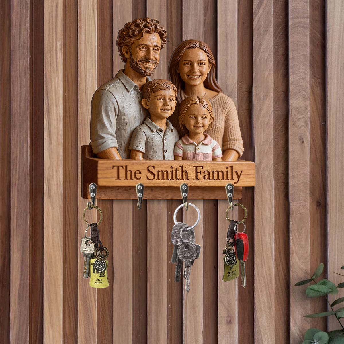 Personalized Big Family Custom Wooden Key Holder Rack Wall Decor