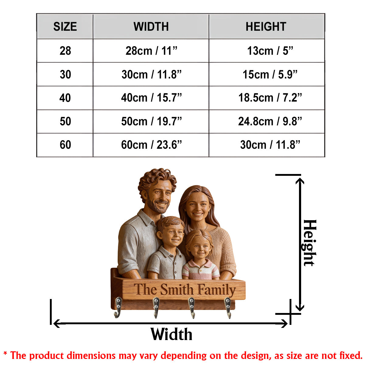 Personalized Latino Family of Four Wood Key Hanging Rack Home Decor Gift