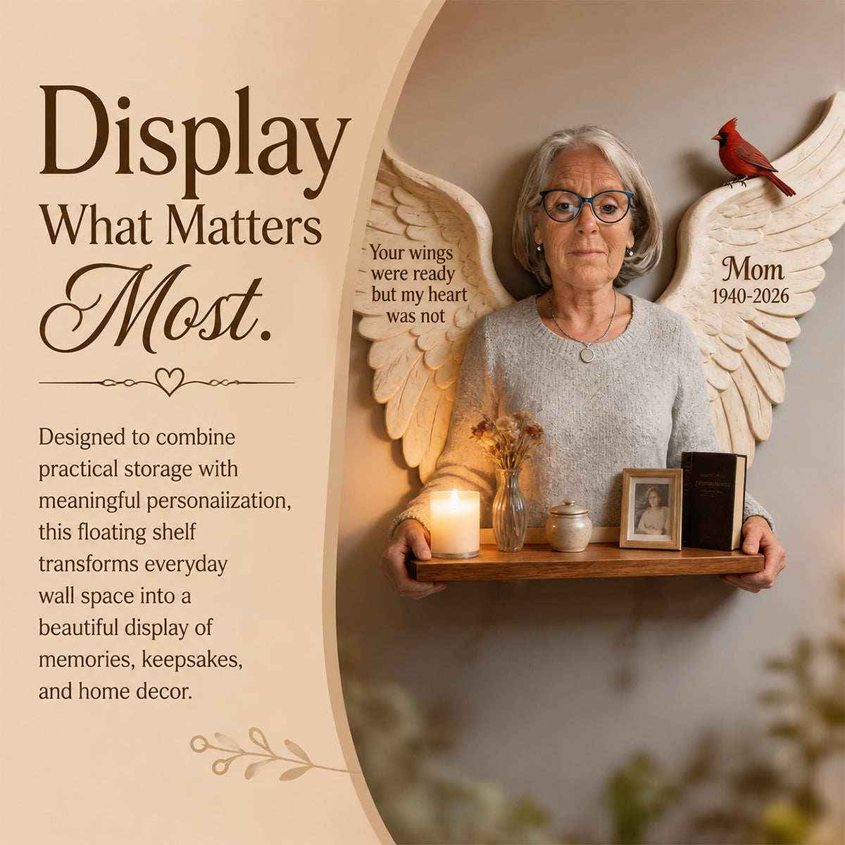 Personalized Middle-Aged Latina Woman Memorial Wooden Floating Shelf Bereavement Gift