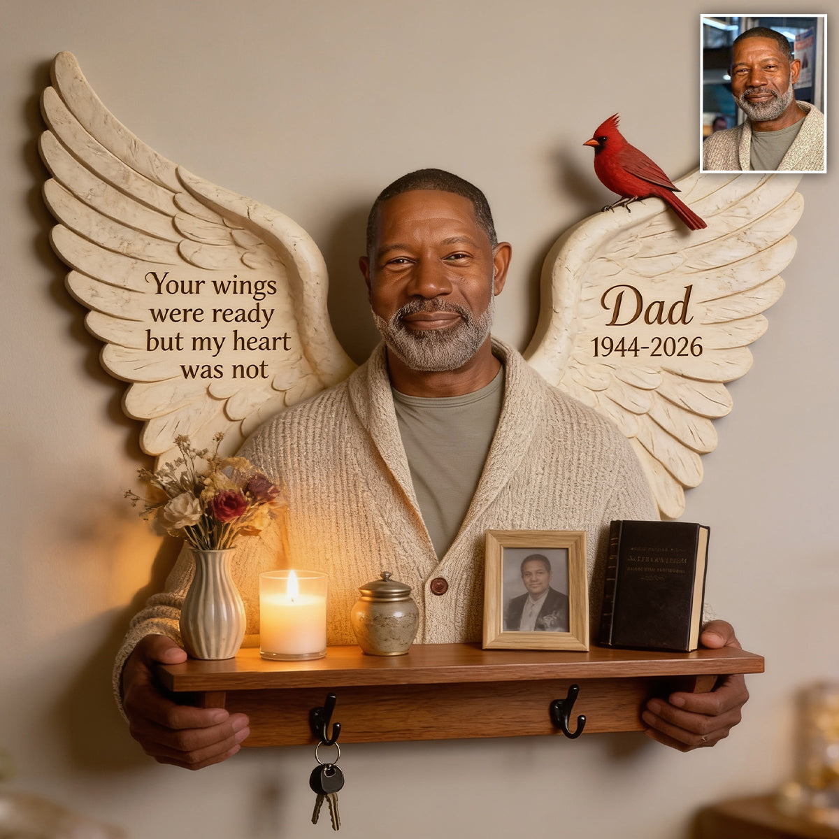 Personalized Latino Man Memorial Wooden Floating Shelf