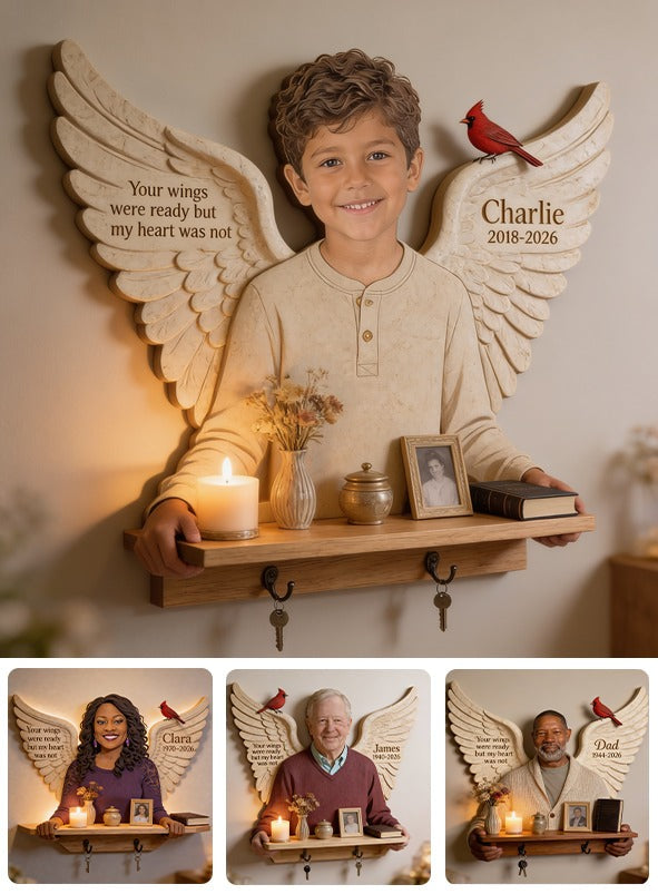 Personalized Latino Little Boy Memorial Wooden Floating Shelf Wall Decor