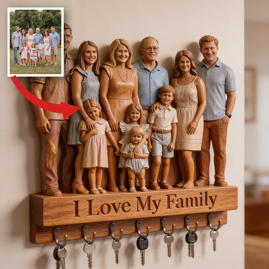 Personalized Big Family Custom Wooden Key Holder Rack Wall Decor