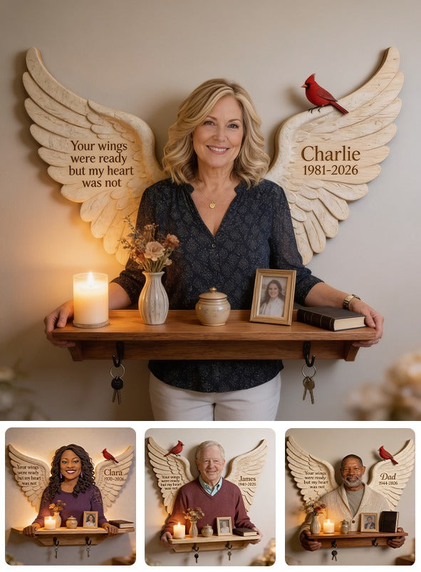 Personalized Middle-Aged Woman Memorial Wooden Floating Shelf Mom Wife Tribute Decor