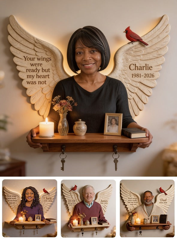 Personalized Middle-Aged Black Woman Memorial Wooden Floating Shelf