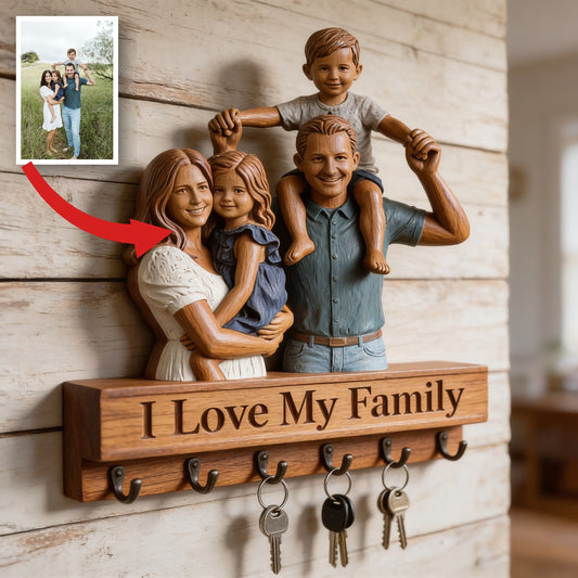Personalized Family Of Four Wooden Hanging Key Rack Wall Organizer