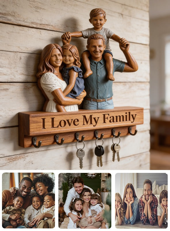 Personalized Family Of Four Wooden Hanging Key Rack Wall Organizer