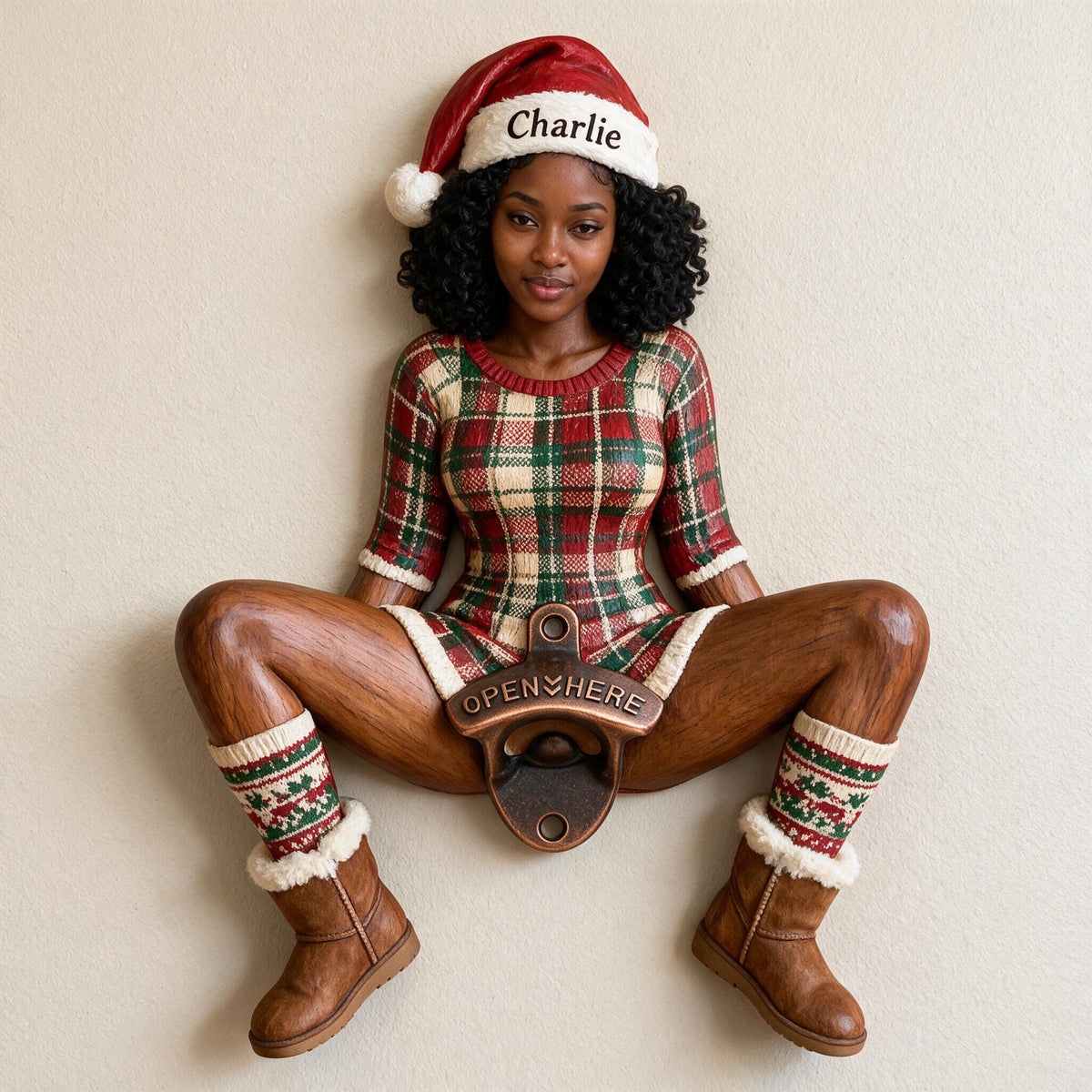 Personalized Christmas Black Woman Wall Bottle Opener Home Bar Decor Gift