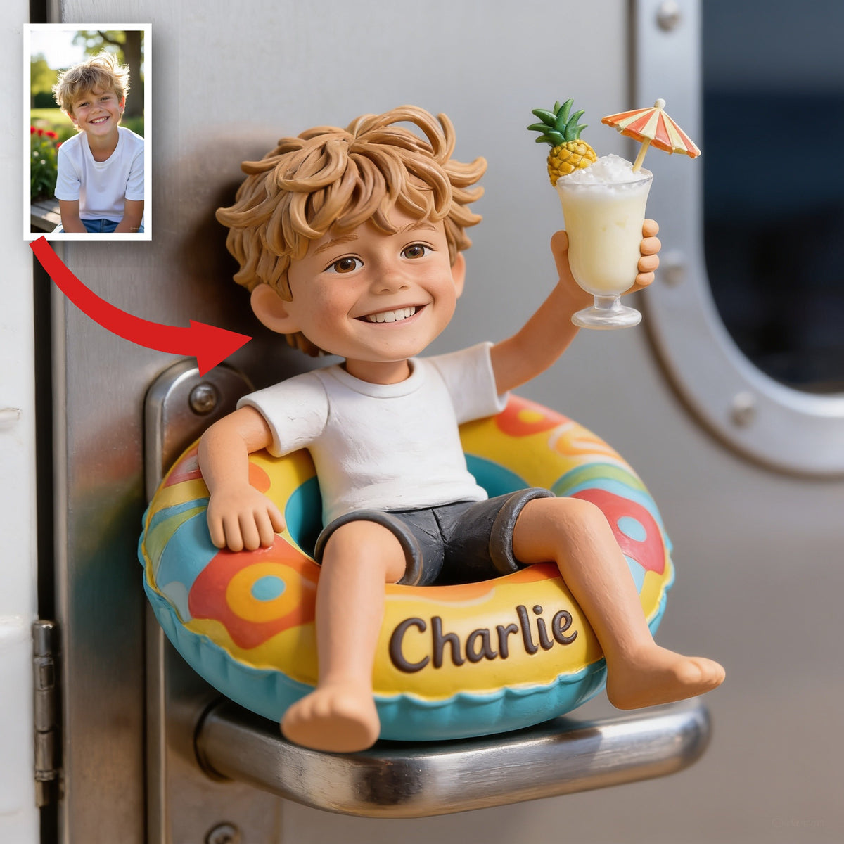 Personalized Little Boy Cruising 3D Resin Magnet Keepsake