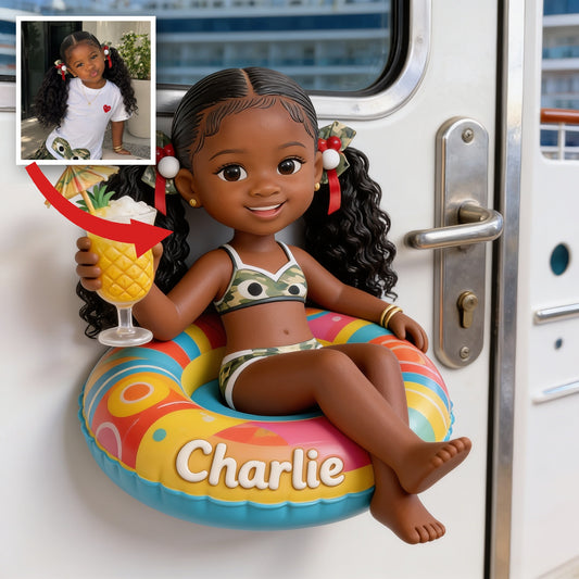 Personalized Black Little Girl Cruising 3D Magnet Fridge Decor Keepsake