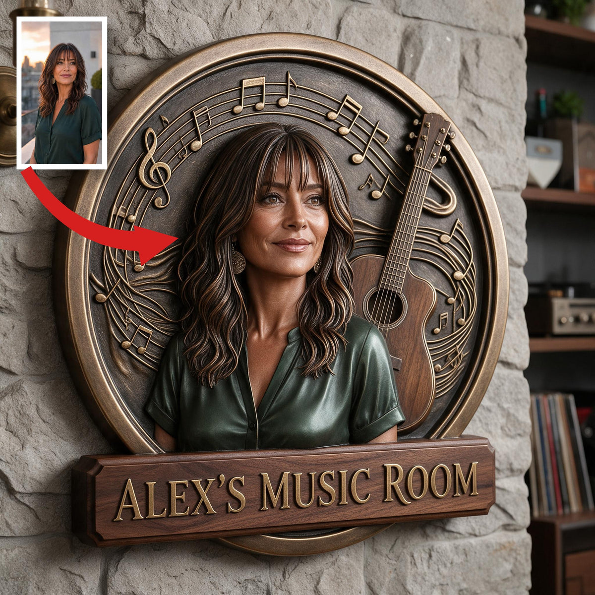 Custom Photo Middle-Aged Latina Woman Music Room 3D Cut Metal Sign Gift for Mom Wife