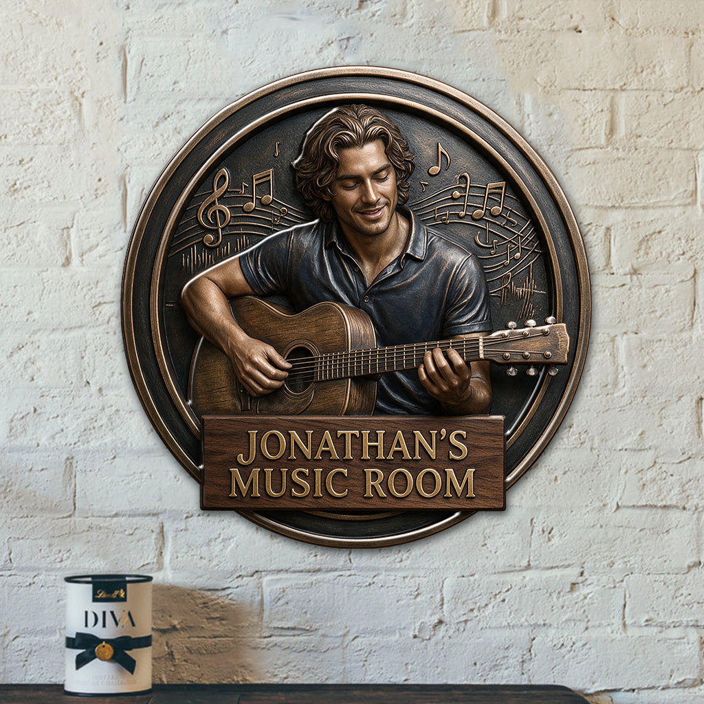 Custom Photo Black Woman Music Guitar 3D Cut Metal Sign Music Room Decor