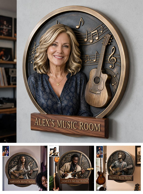 Custom Photo Middle-Aged Woman 3D Cut Metal Sign Music Room Gift for Mom Wife