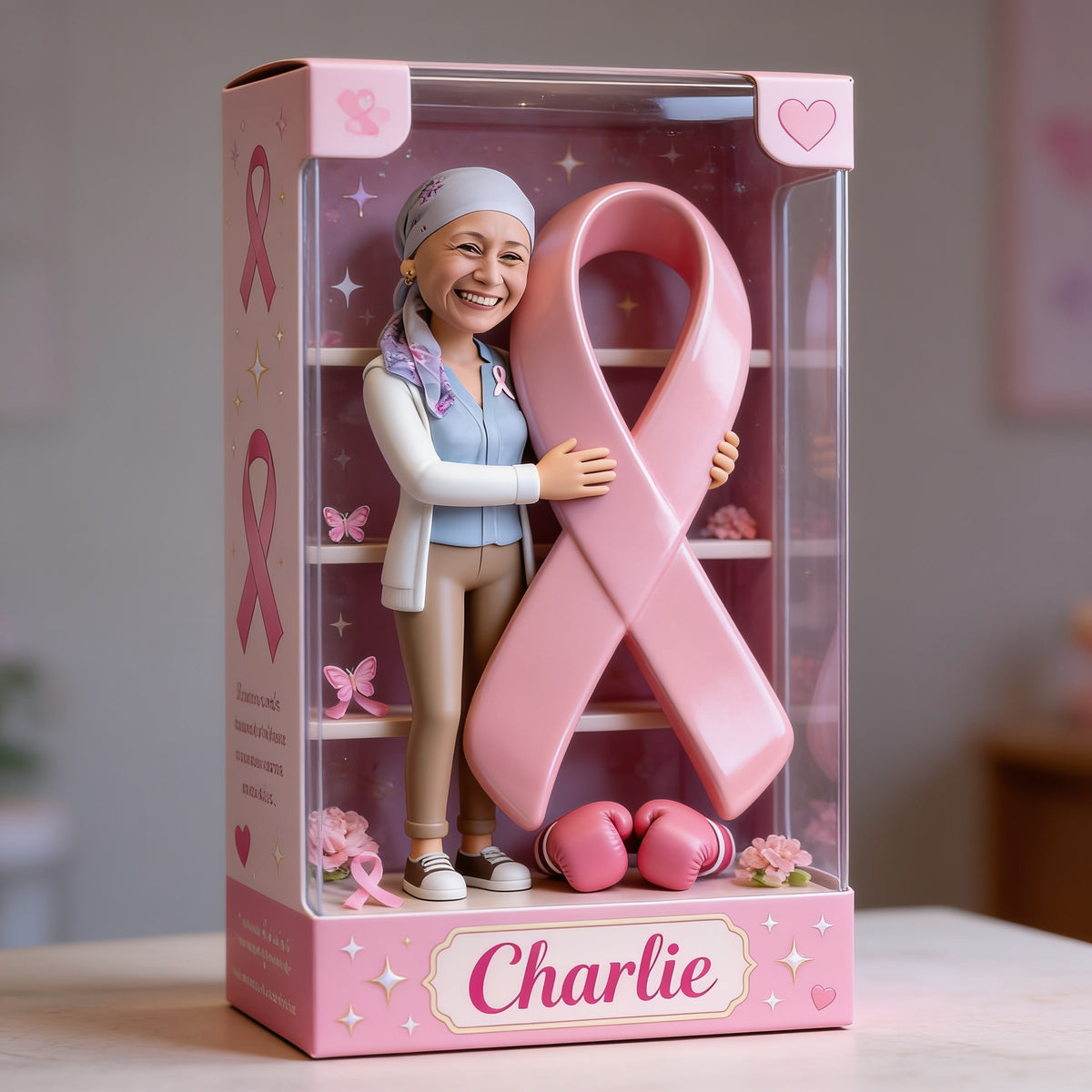 Personalized Middle-Aged Breast Cancer Woman Custom Shaped Acrylic Plaque Breast Cancer Awareness Gift