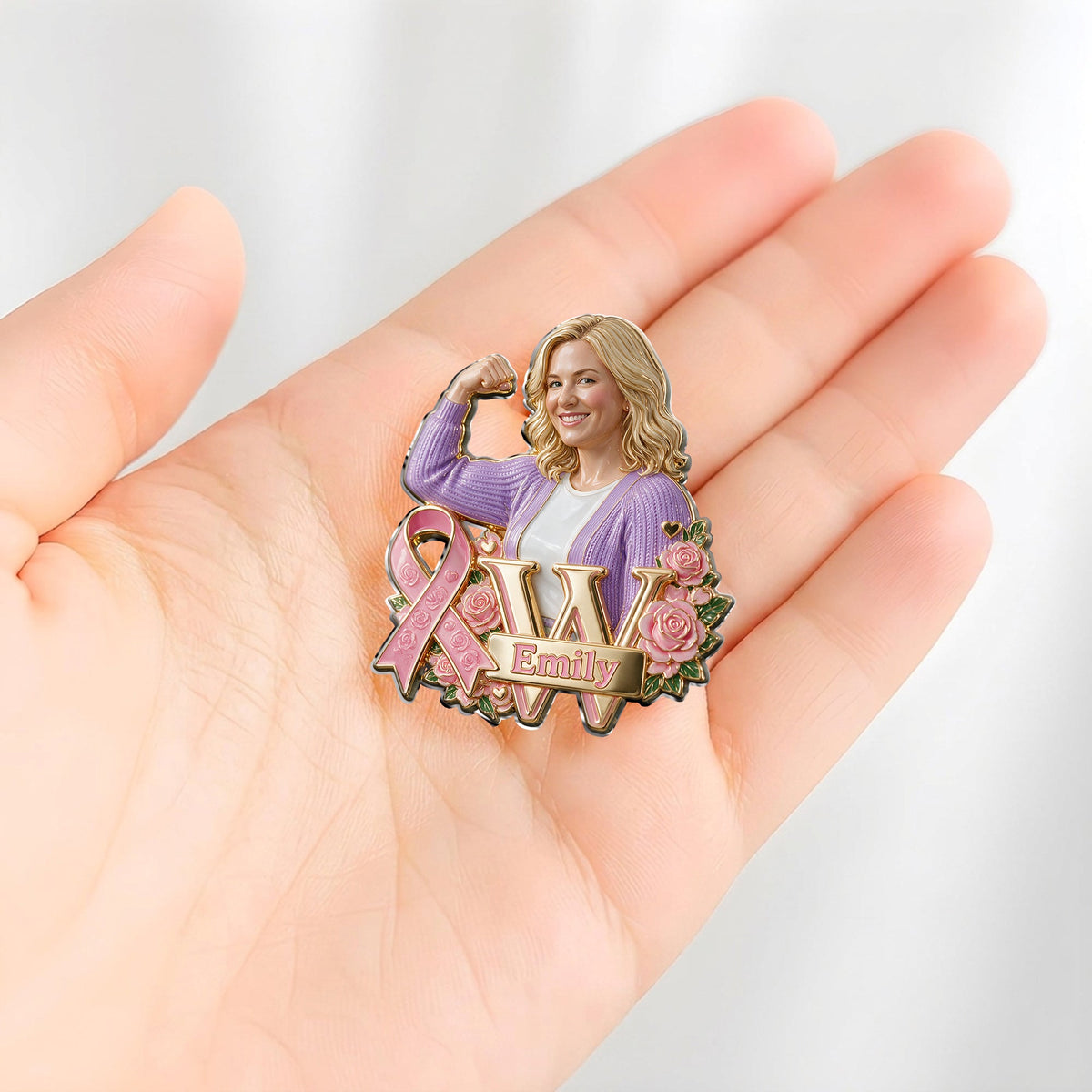 Personalized Black Breast Cancer Woman 3D Embossed Enamel Pin Awareness Gift