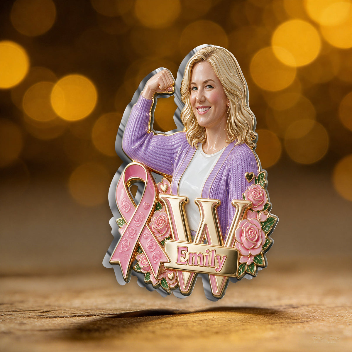 Personalized Middle-Aged Latina Breast Cancer Woman 3D Embossed Enamel Pin Awareness Gift