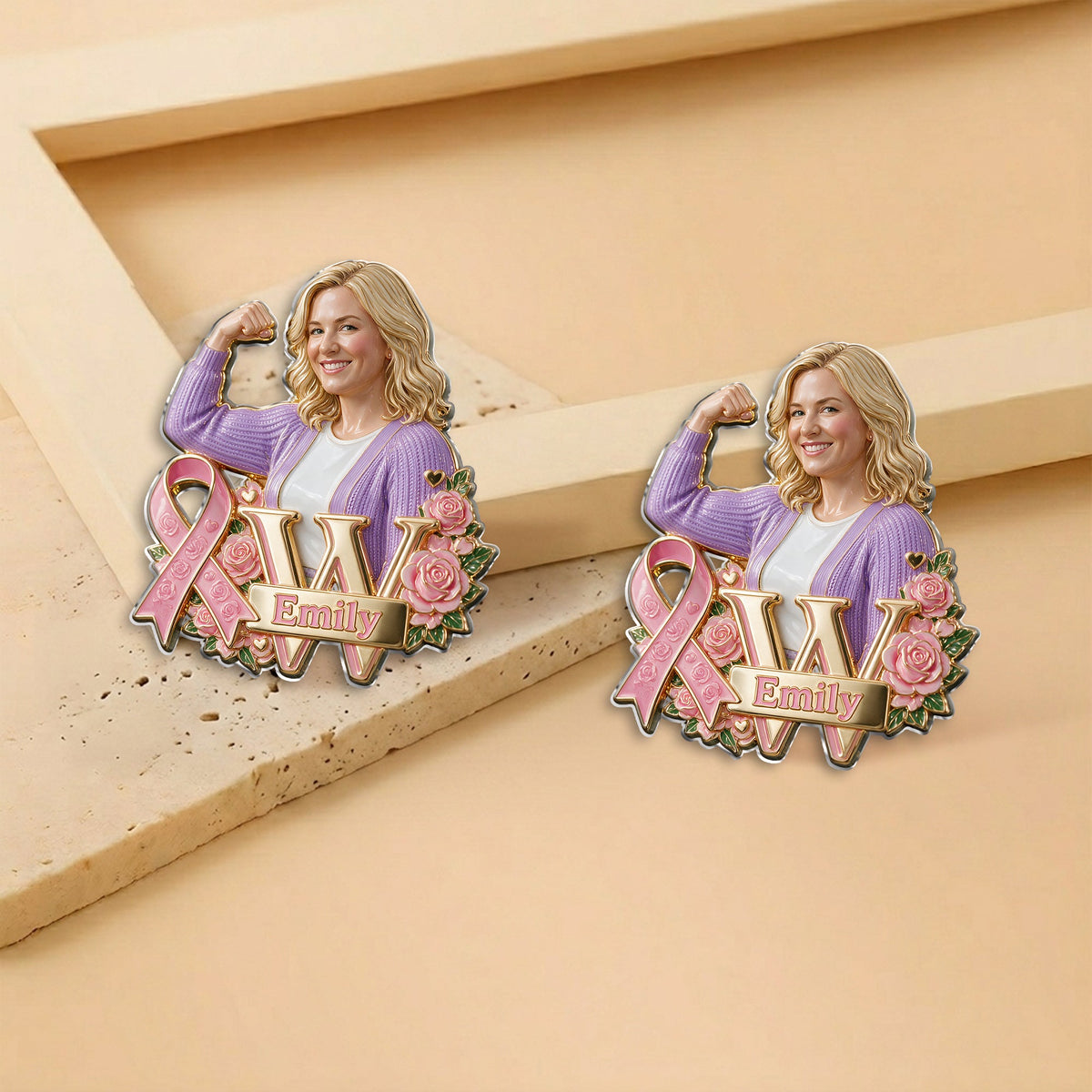 Personalized Latina Breast Cancer Woman 3D Embossed Enamel Pin Awareness Gift