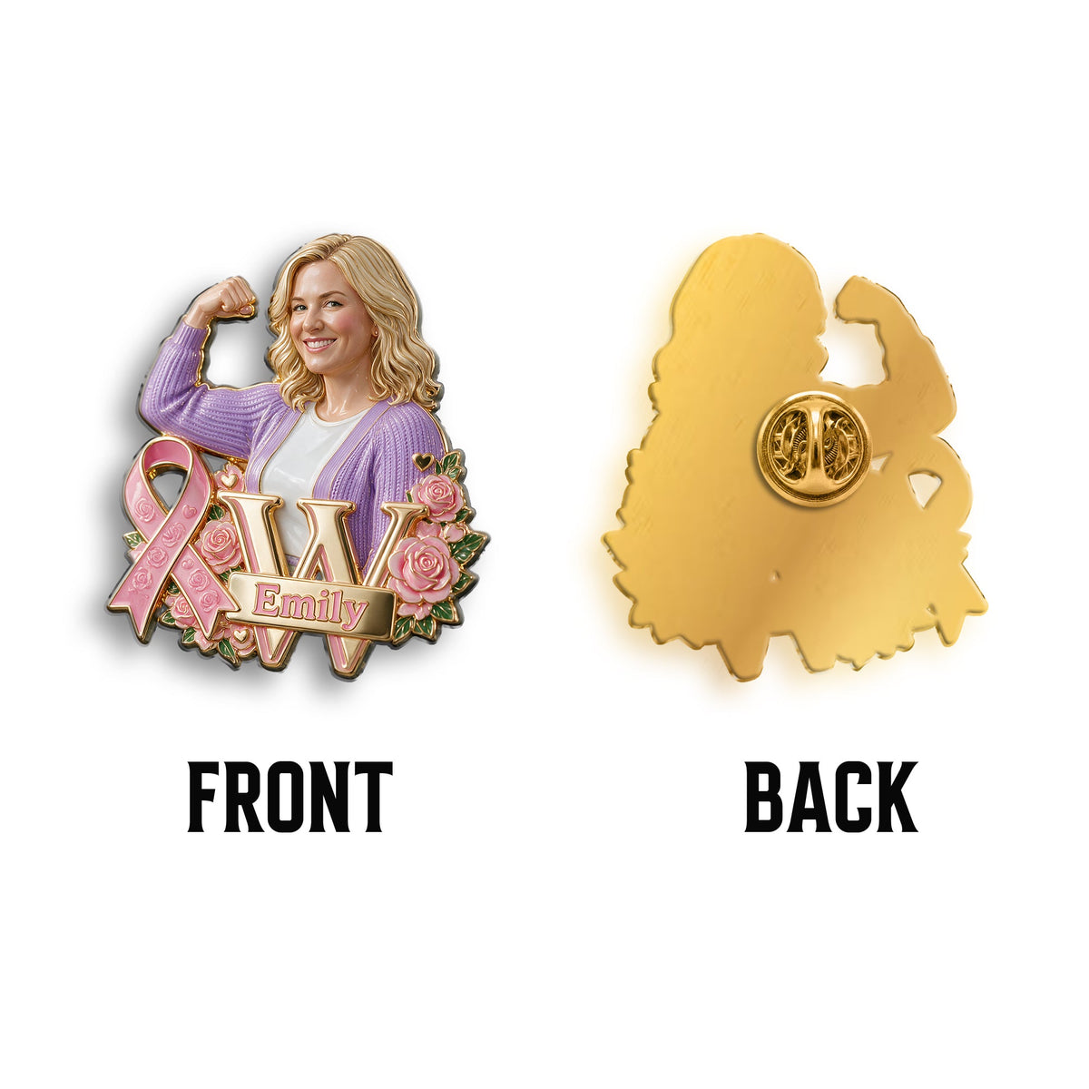 Personalized Middle-Aged Black Breast Cancer Woman 3D Embossed Enamel Pin Awareness Gift