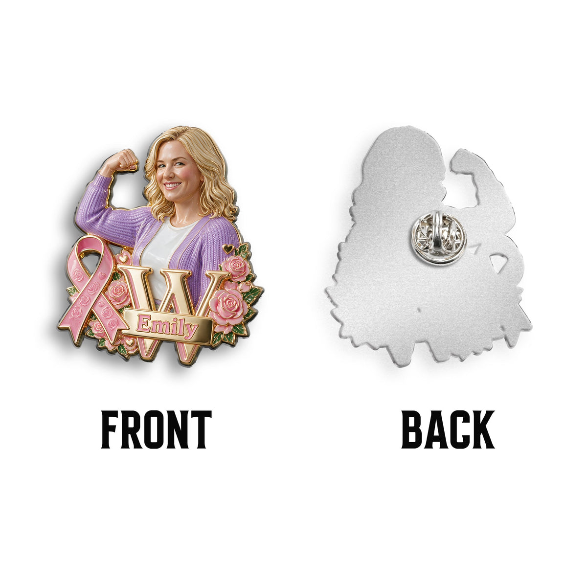 Personalized Breast Cancer Survivor Pink Headscarf 3D Embossed Enamel Pin
