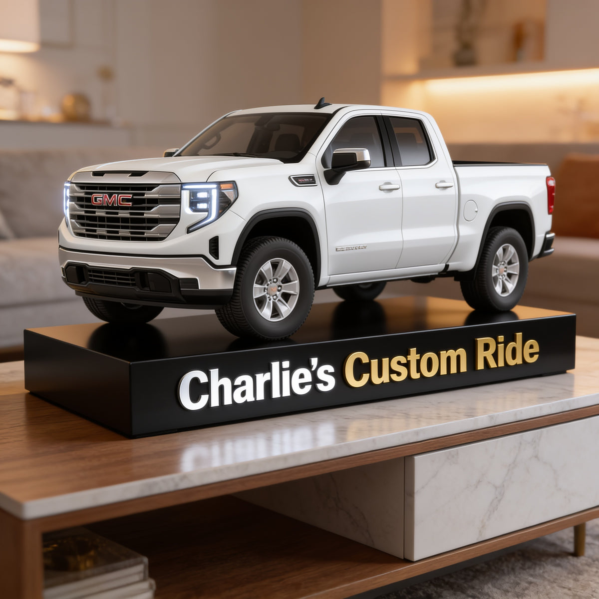 Personalized White GMC Pickup Truck Custom Shaped Acrylic Plaque Car Lover Gift
