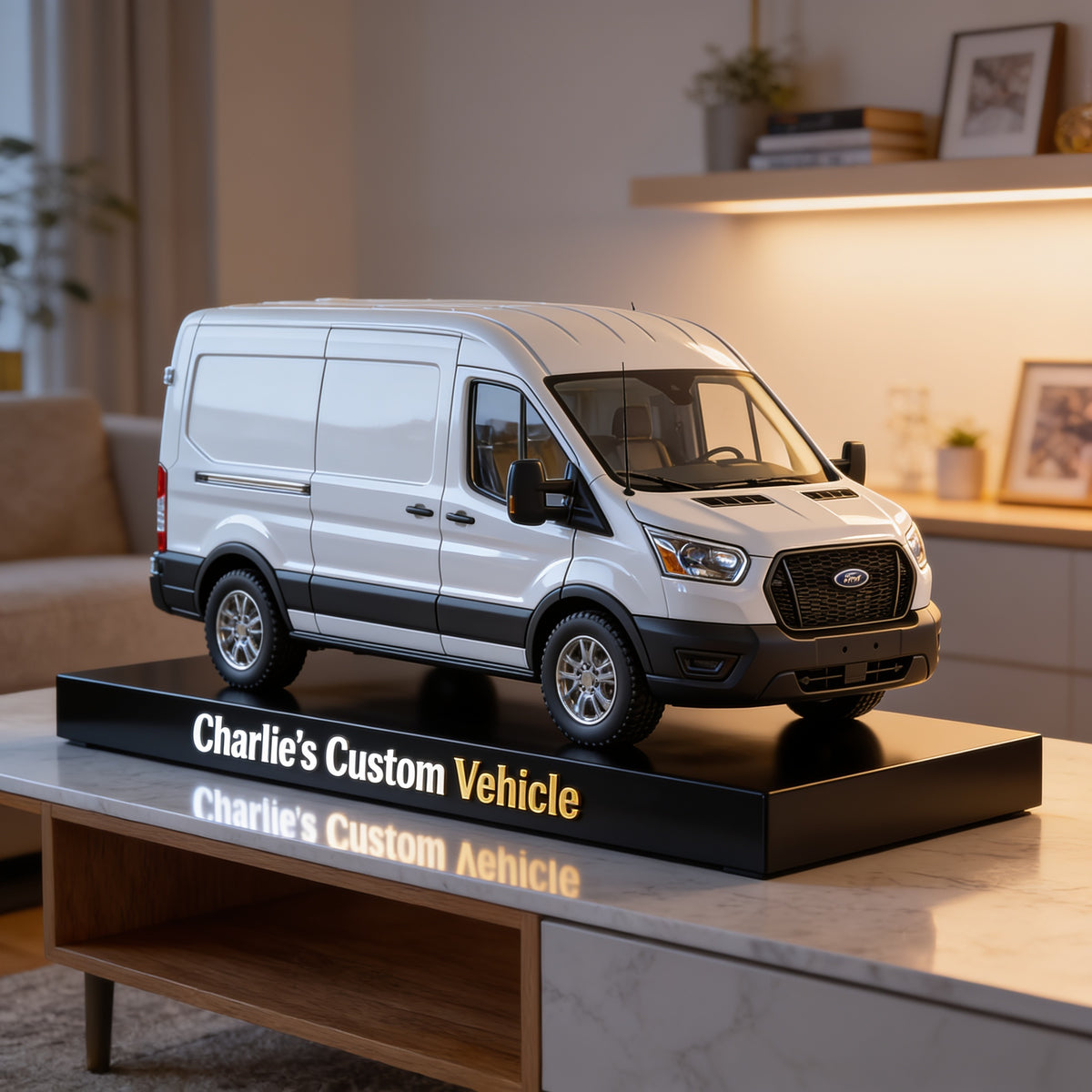 Personalized White Black Trim Ford Van Custom Shaped Acrylic Plaque Car Lover Gift