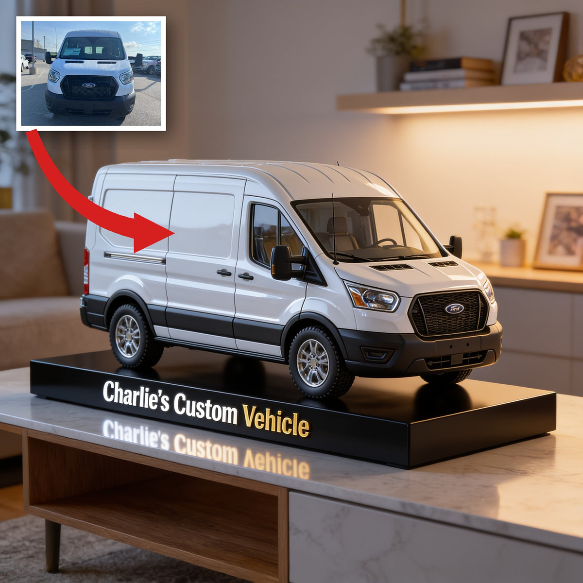 Personalized White Black Trim Ford Van Custom Shaped Acrylic Plaque Car Lover Gift