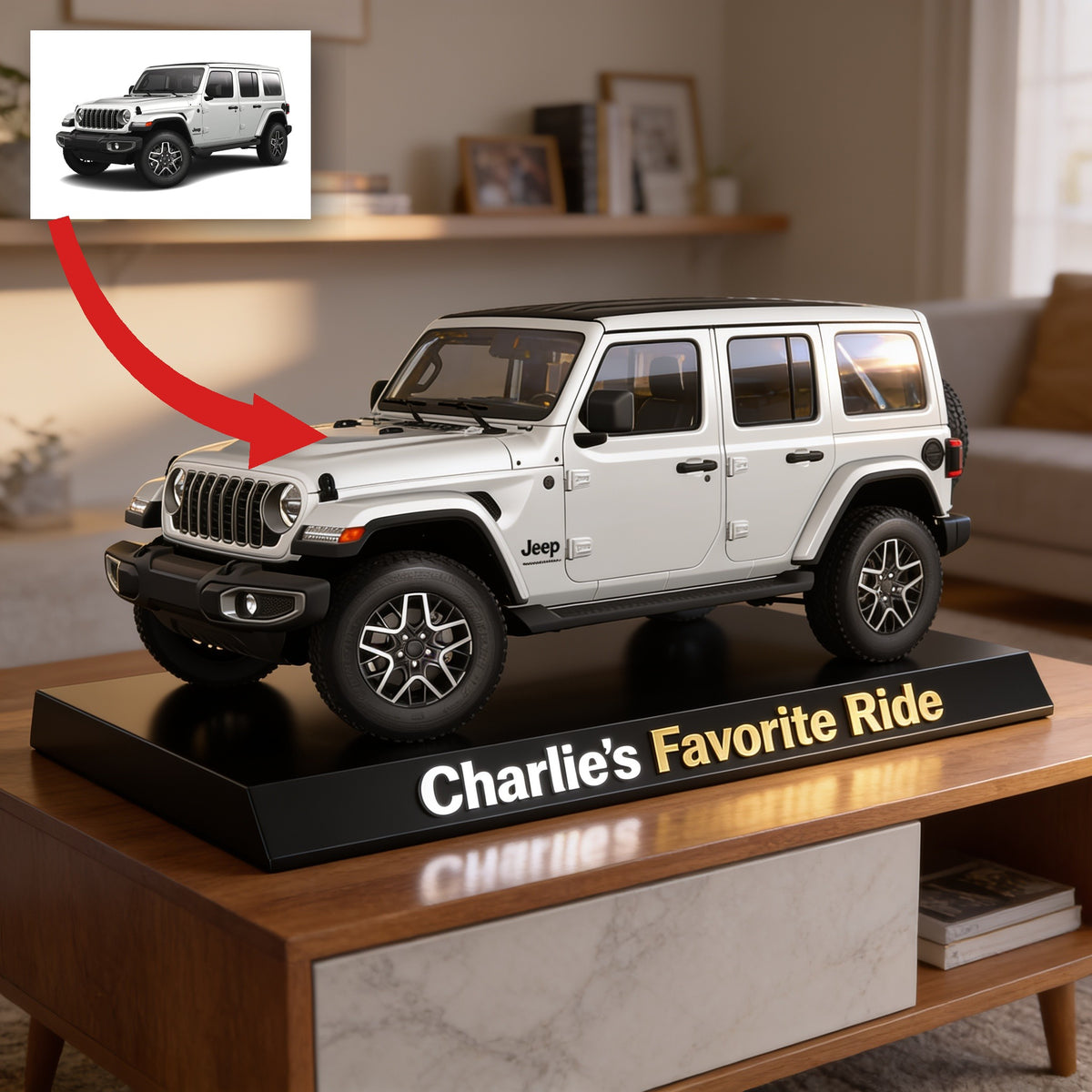 Personalized White Jeep Wrangler Custom Shaped Acrylic Plaque Car Lover Gift