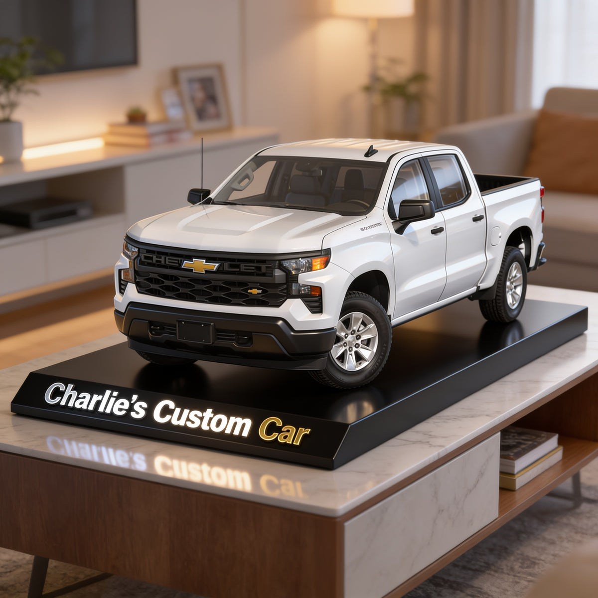 Personalized White Chevrolet Silverado Pickup Truck Custom Shaped Acrylic Plaque Car Lover Gift