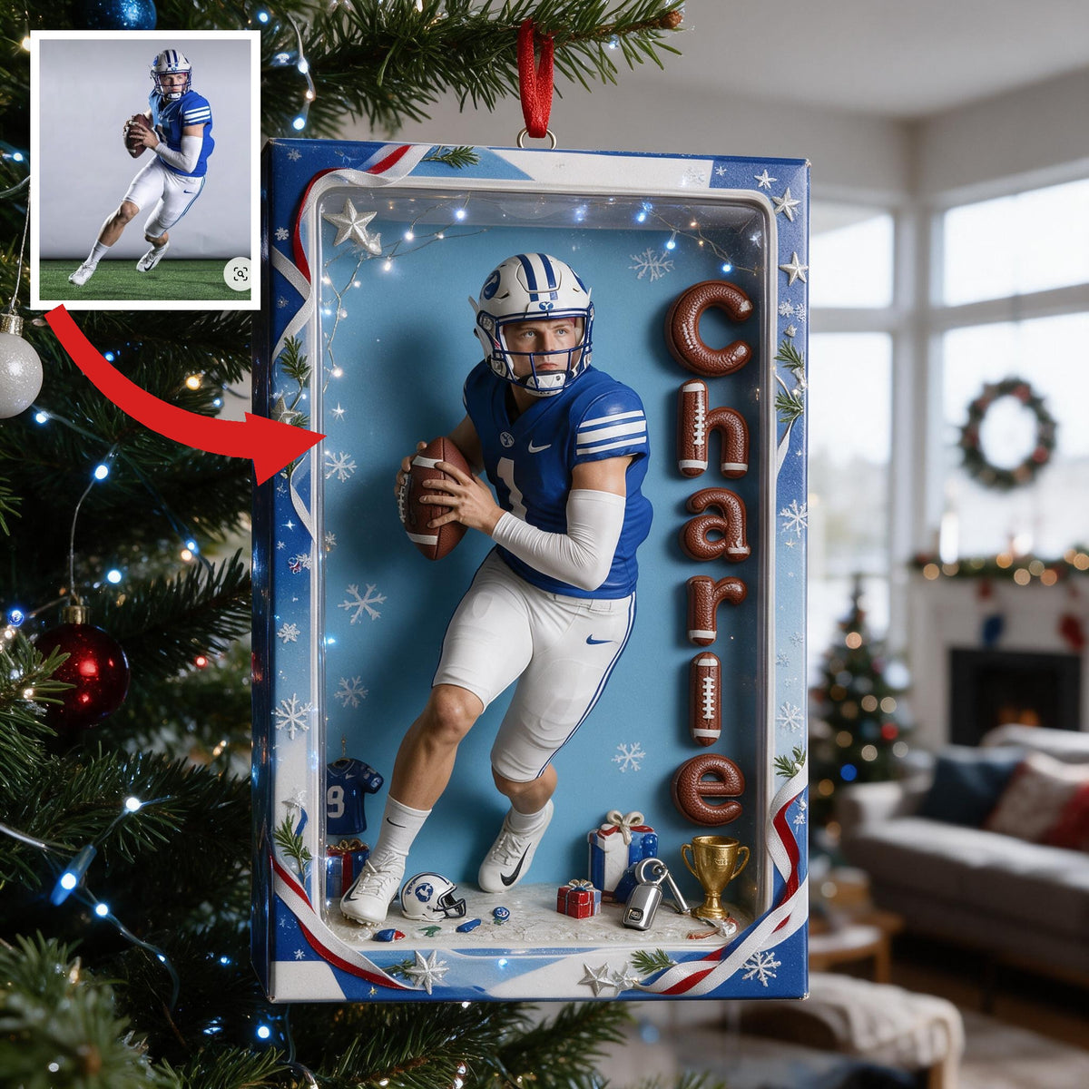 Personalized Christmas American Football Player Ornament Football Latino Fan Gift