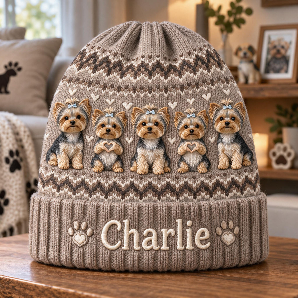 Personalized Black and Tan Yorkshire Terrier Beanie Hat Dog Lover Gift