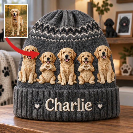 Personalized Adult Golden Retriever Knit Beanie Hat Dog Lover Gift