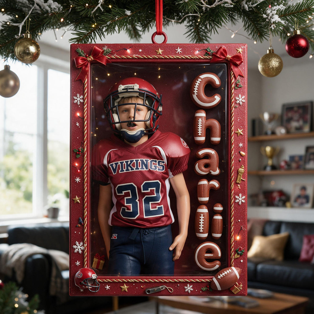 Personalized Christmas Youth American Football Player Ornament