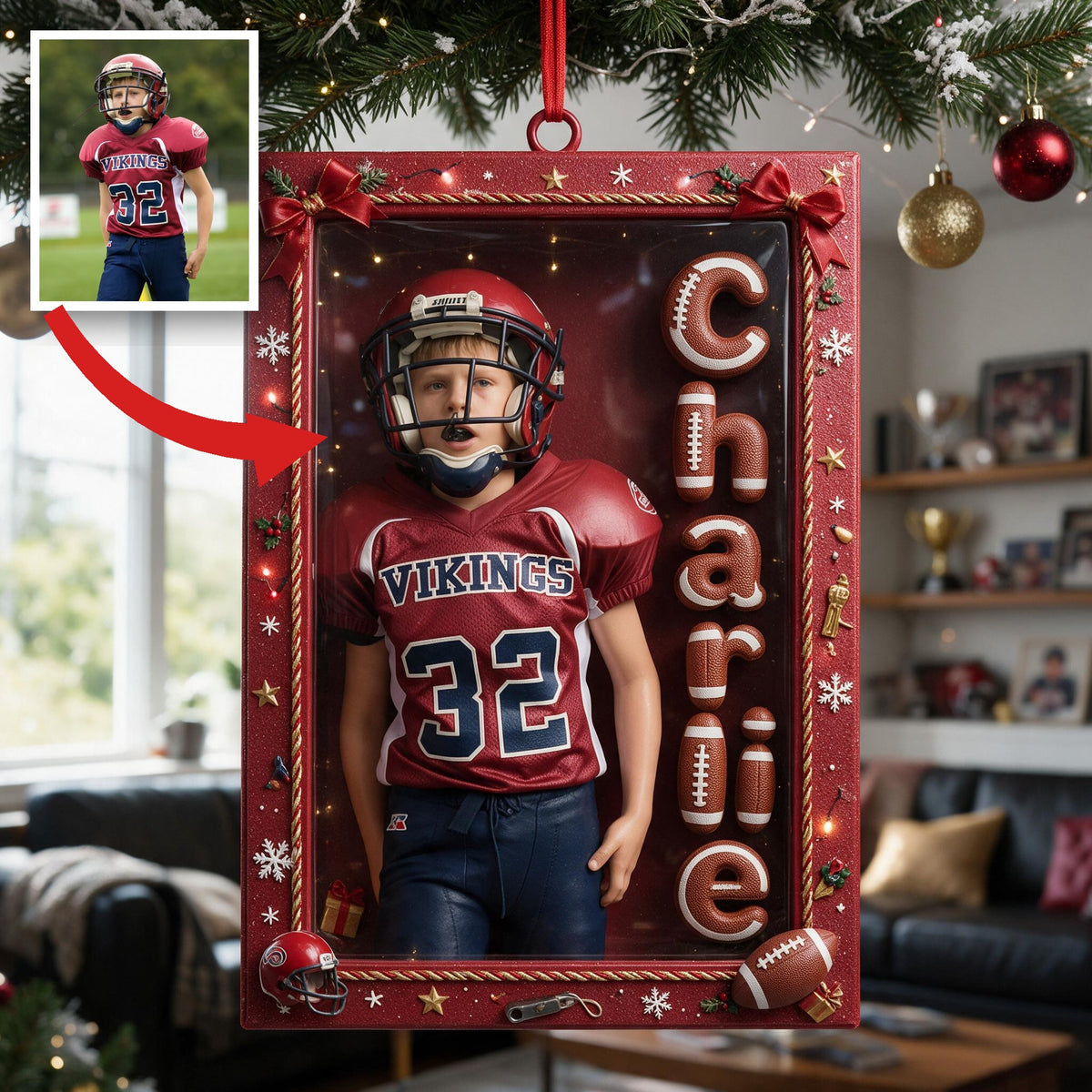 Personalized Christmas Youth American Football Player Ornament