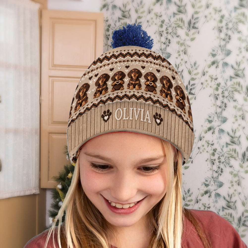 Personalized Fawn White Chihuahua Puppy Beanie Hat Dog Lover Gift