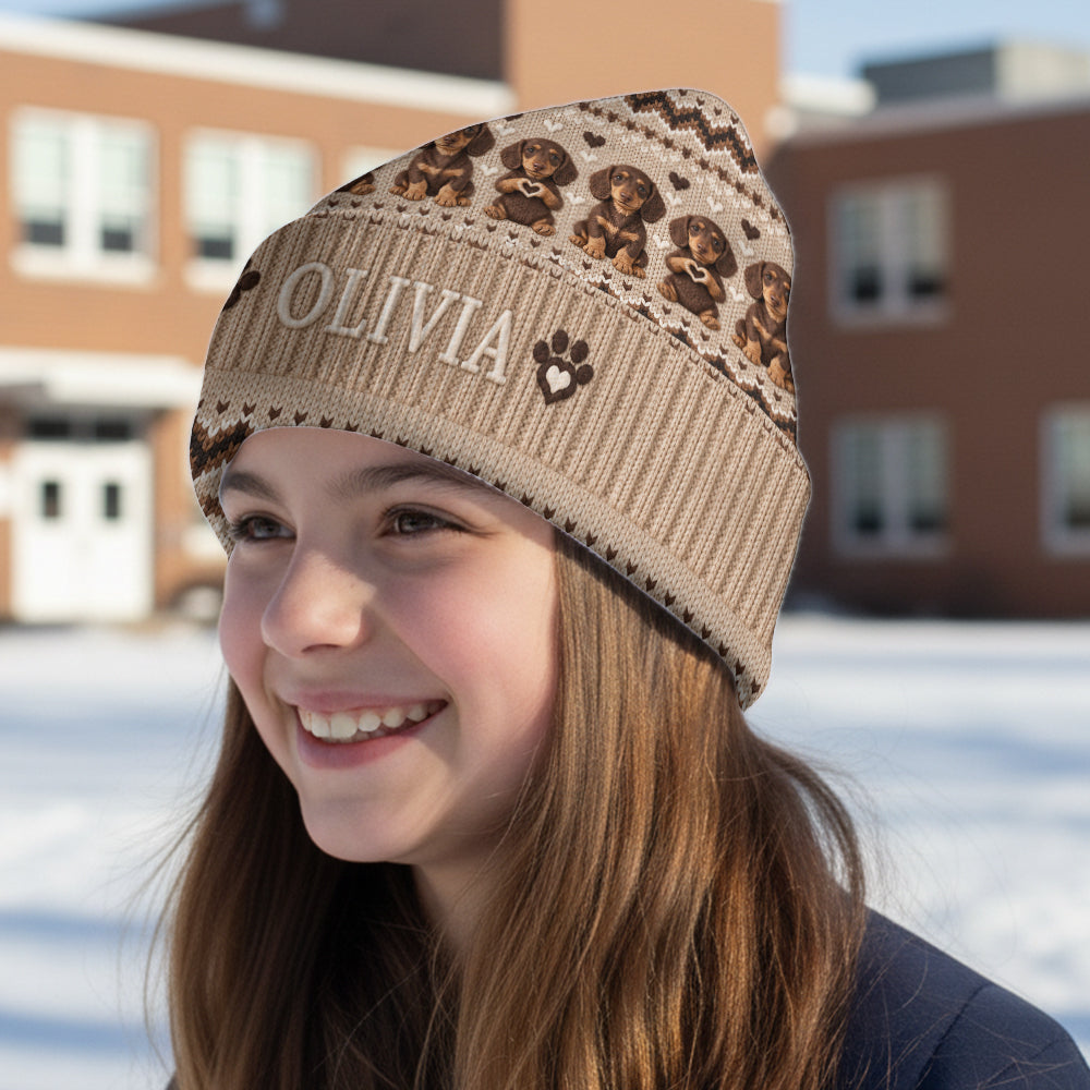 Personalized Curly Fur Poodle Beanie Hat Dog Owner Winter Gift