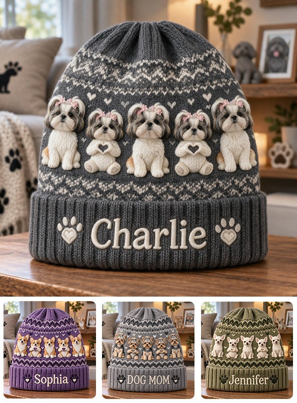 Personalized Fluffy Shih Tzu Beanie Hat Dog Lover Winter Gift