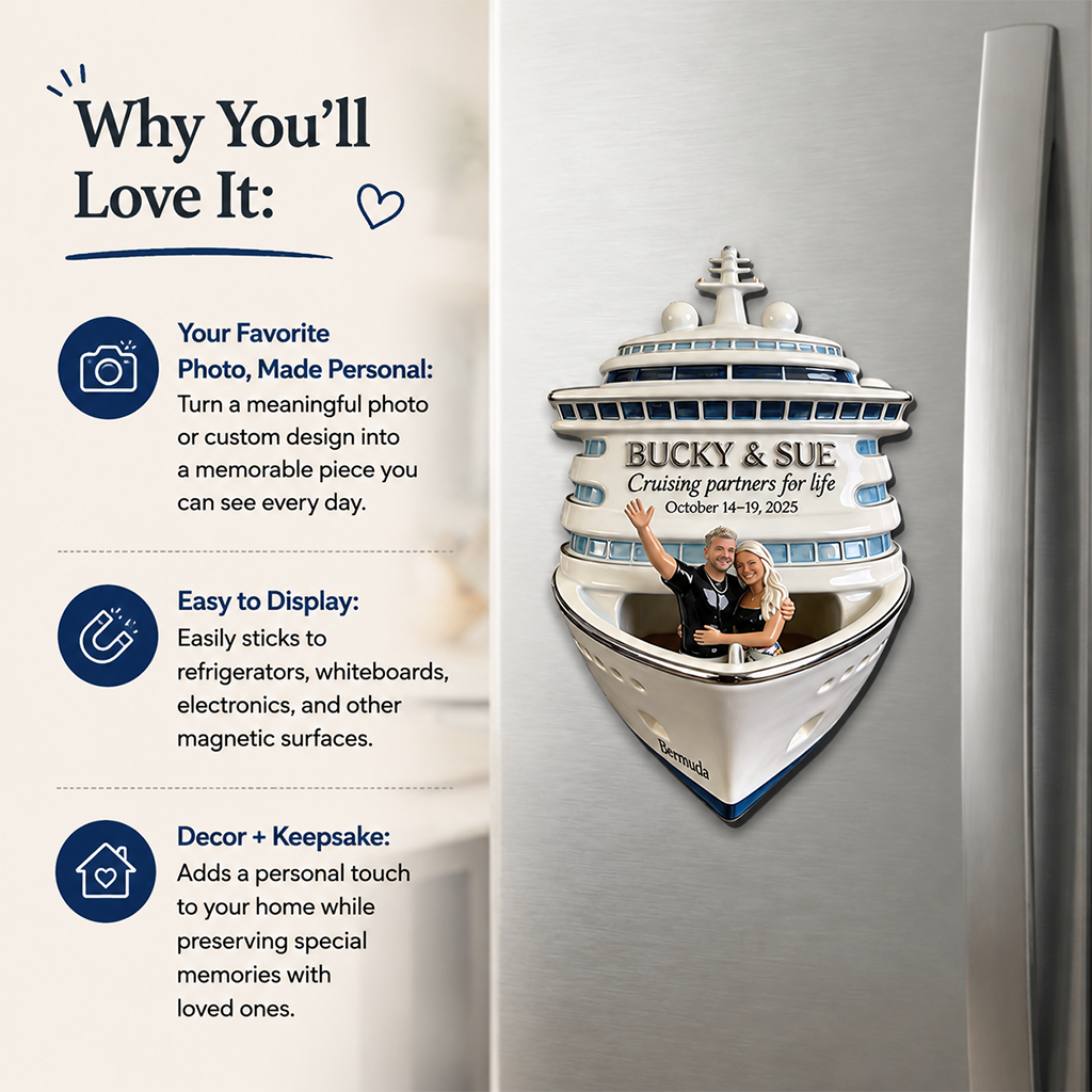 Personalized Older Latino Couple Cruise Fridge Magnet Travel Keepsake Gift