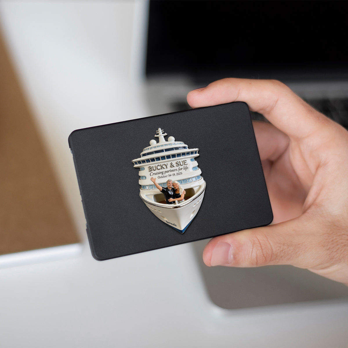 Personalized Middle-Aged Latino Couple Cruise Magnet, Custom Cruising Keepsake Gift