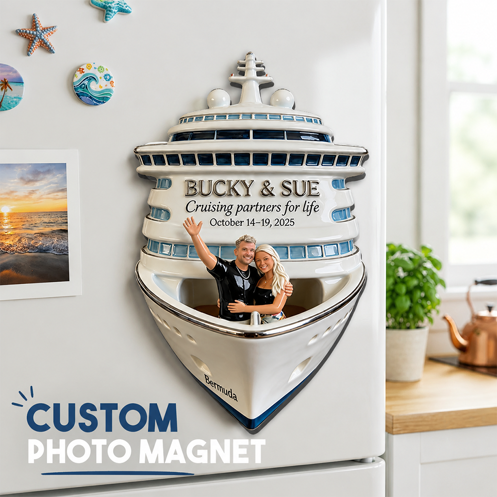 Personalized Older Latino Couple Cruise Fridge Magnet Travel Keepsake Gift